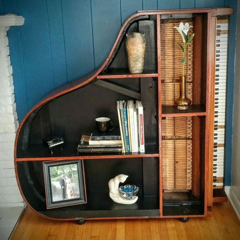 Repurposed piano to a bookshelf | Piano decor, Baby grand pianos ... Repurposed piano to a bookshelf | Piano decor, Baby grand pianos ...